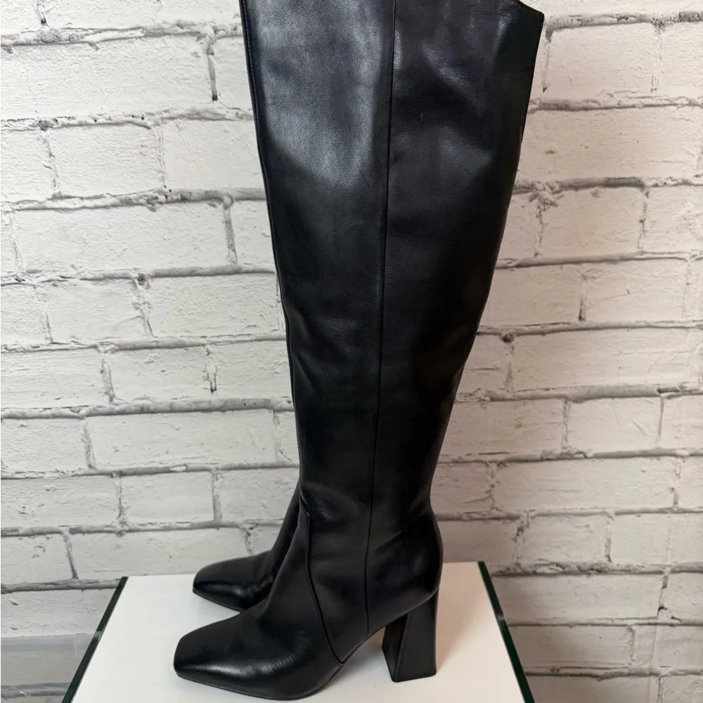 Naturalizer Womens Black Leather Over-The-Knee Boots Size 7.5 Block Heel